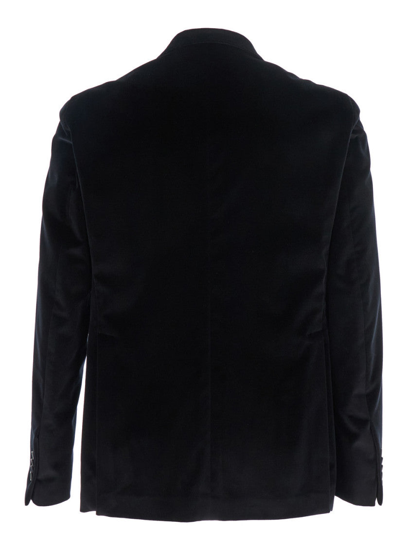 Black Logo-plaque Velvet Blazer 2