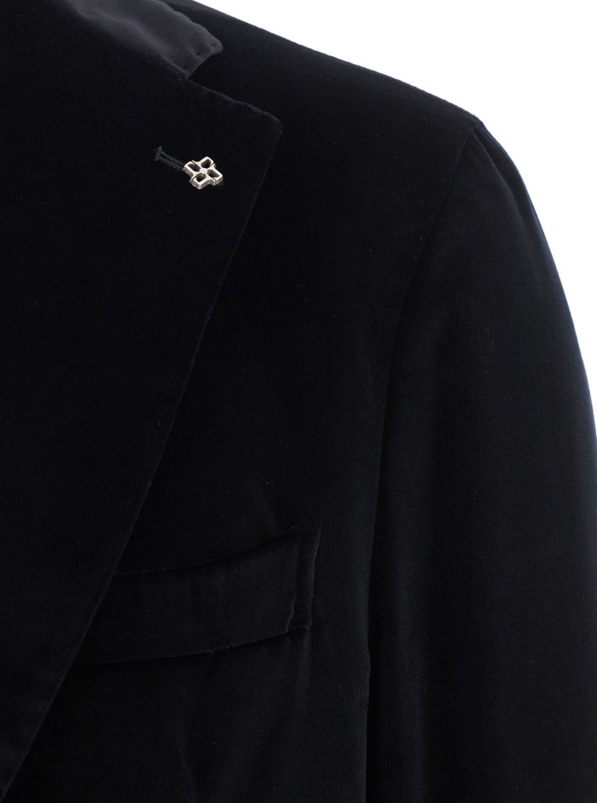 Black Logo-plaque Velvet Blazer 3