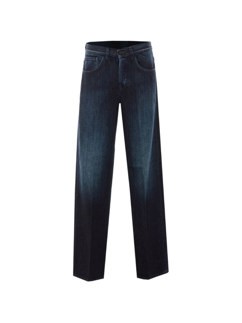 Dark Blue Straight Mid Rise Jeans 1