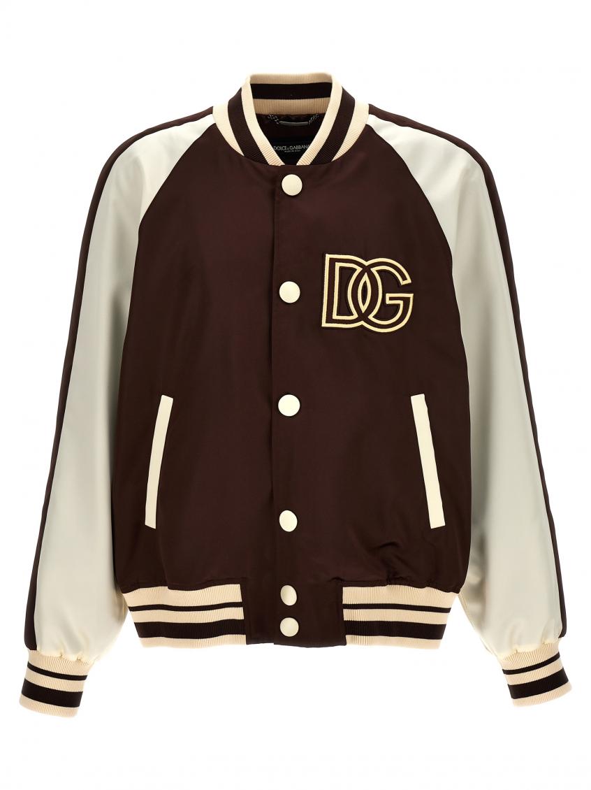 Brown Logo embroidery bomber jacket 1