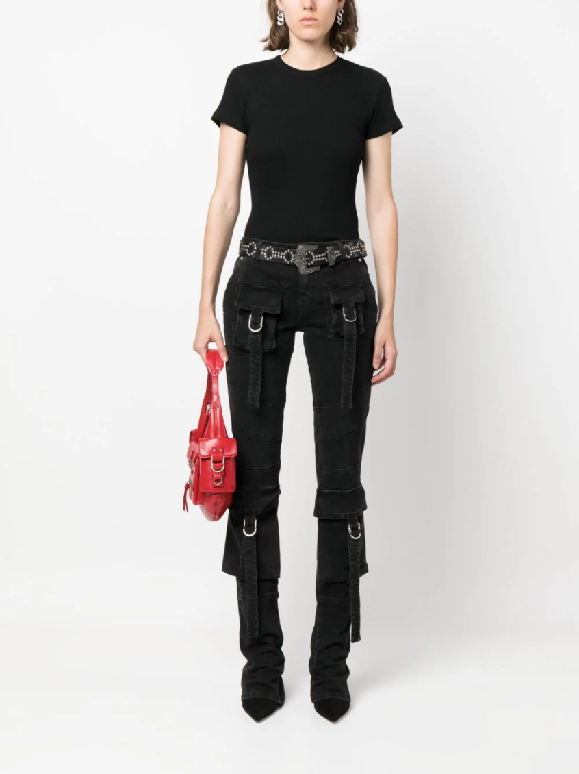 Black Ribbed Cotton T-Shirt 2