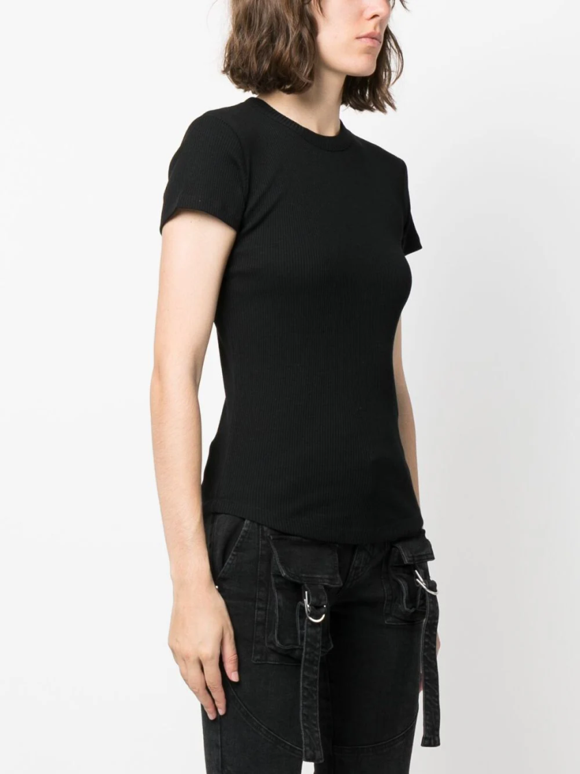 Black Ribbed Cotton T-Shirt 3