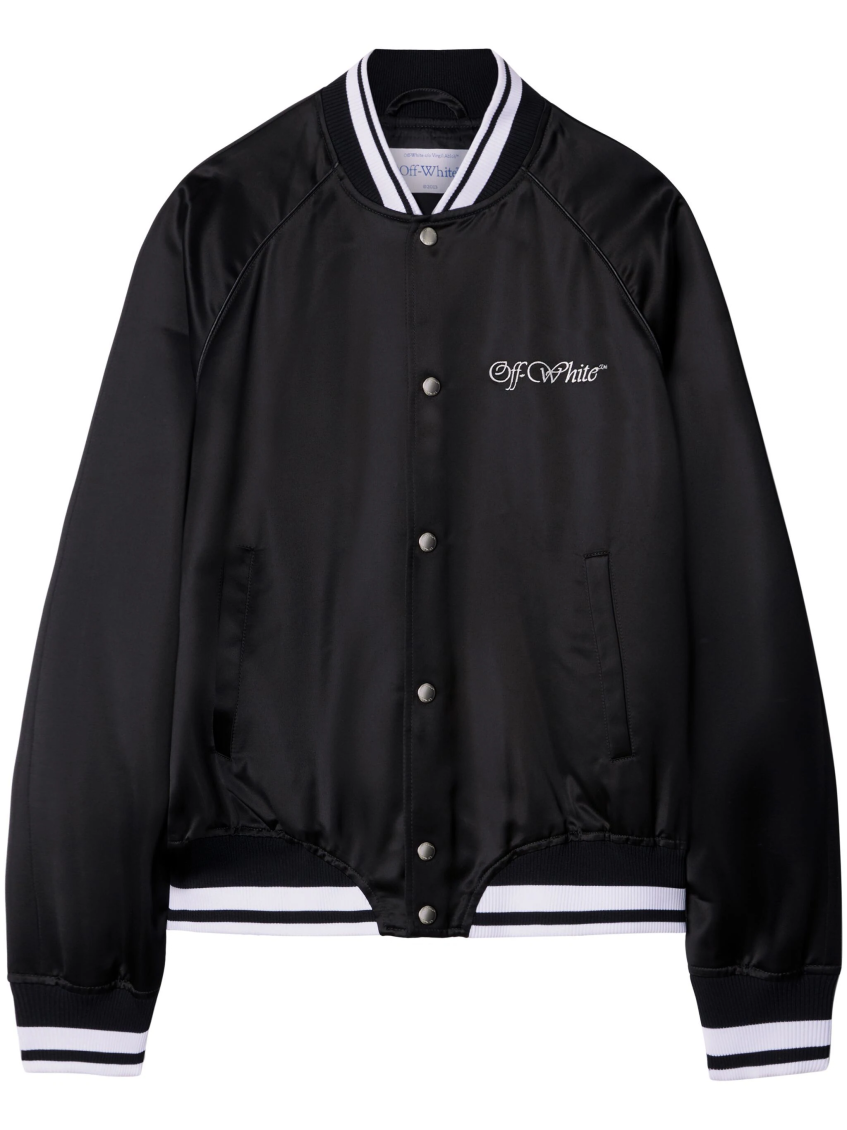 Black Embroidered Logo Bomber Jacket 1