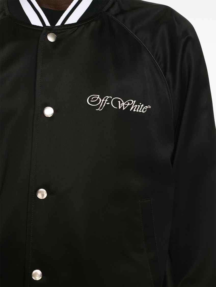 Black Embroidered Logo Bomber Jacket 5