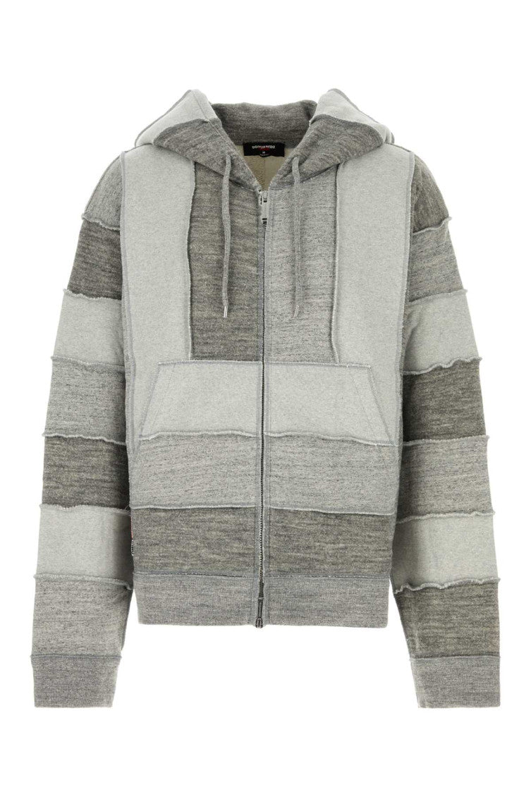 Grey Patchwork Zipped Hoodie 1