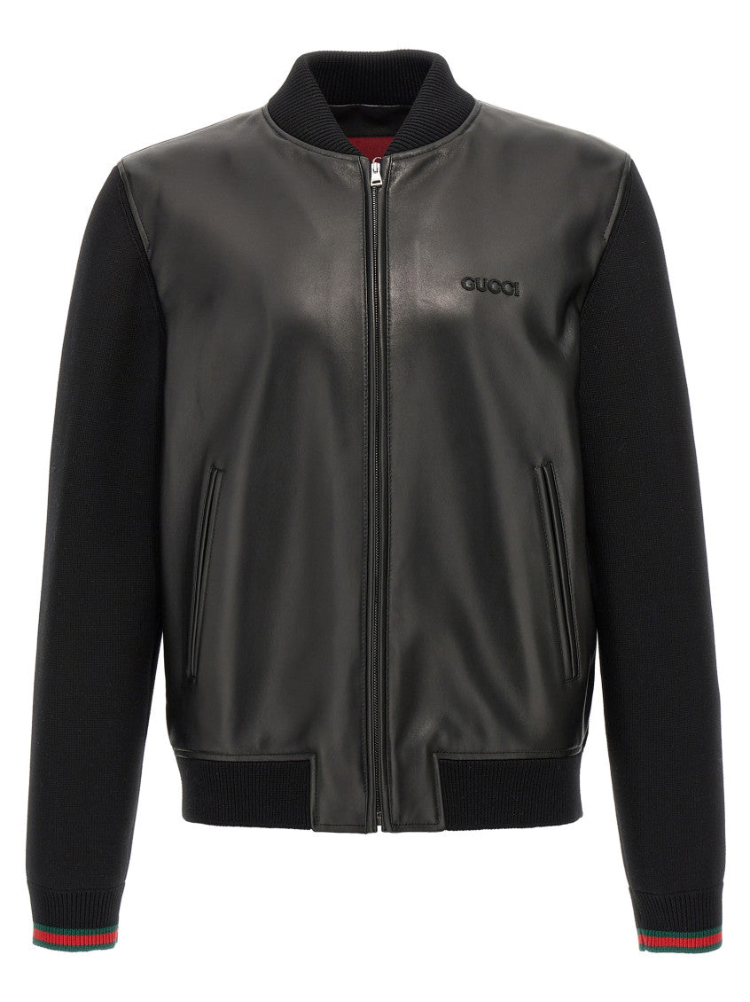 Black Bimaterial bomber jacket 1