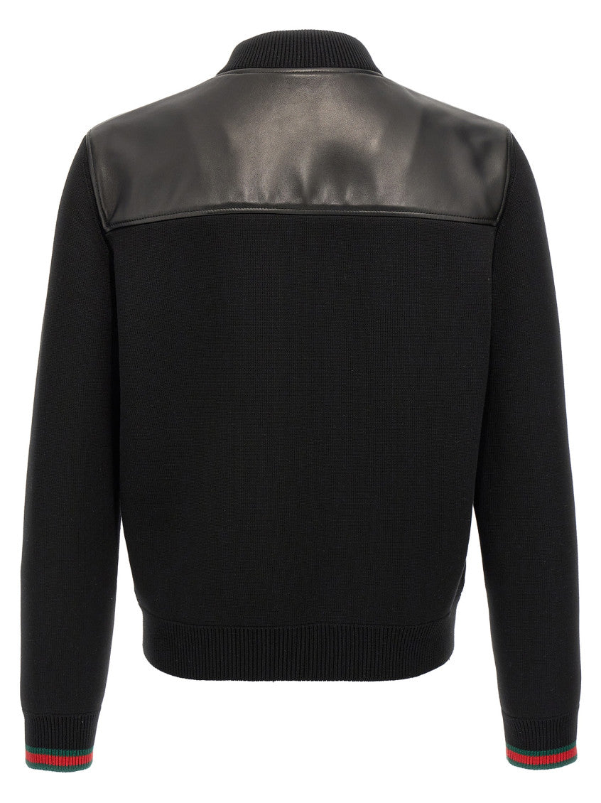 Black Bimaterial bomber jacket 2