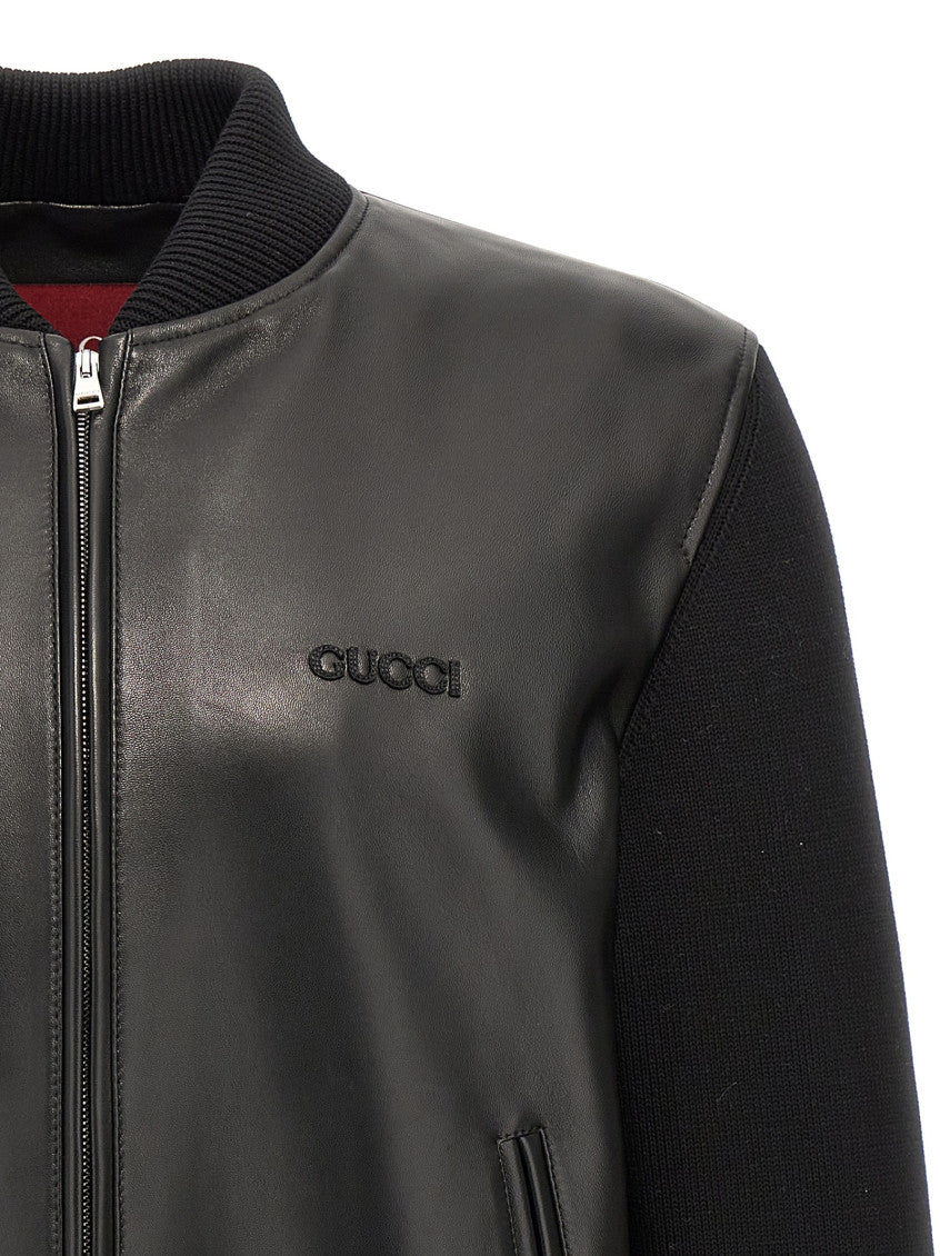 Black Bimaterial bomber jacket 3