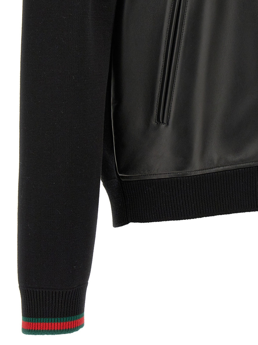 Black Bimaterial bomber jacket 4