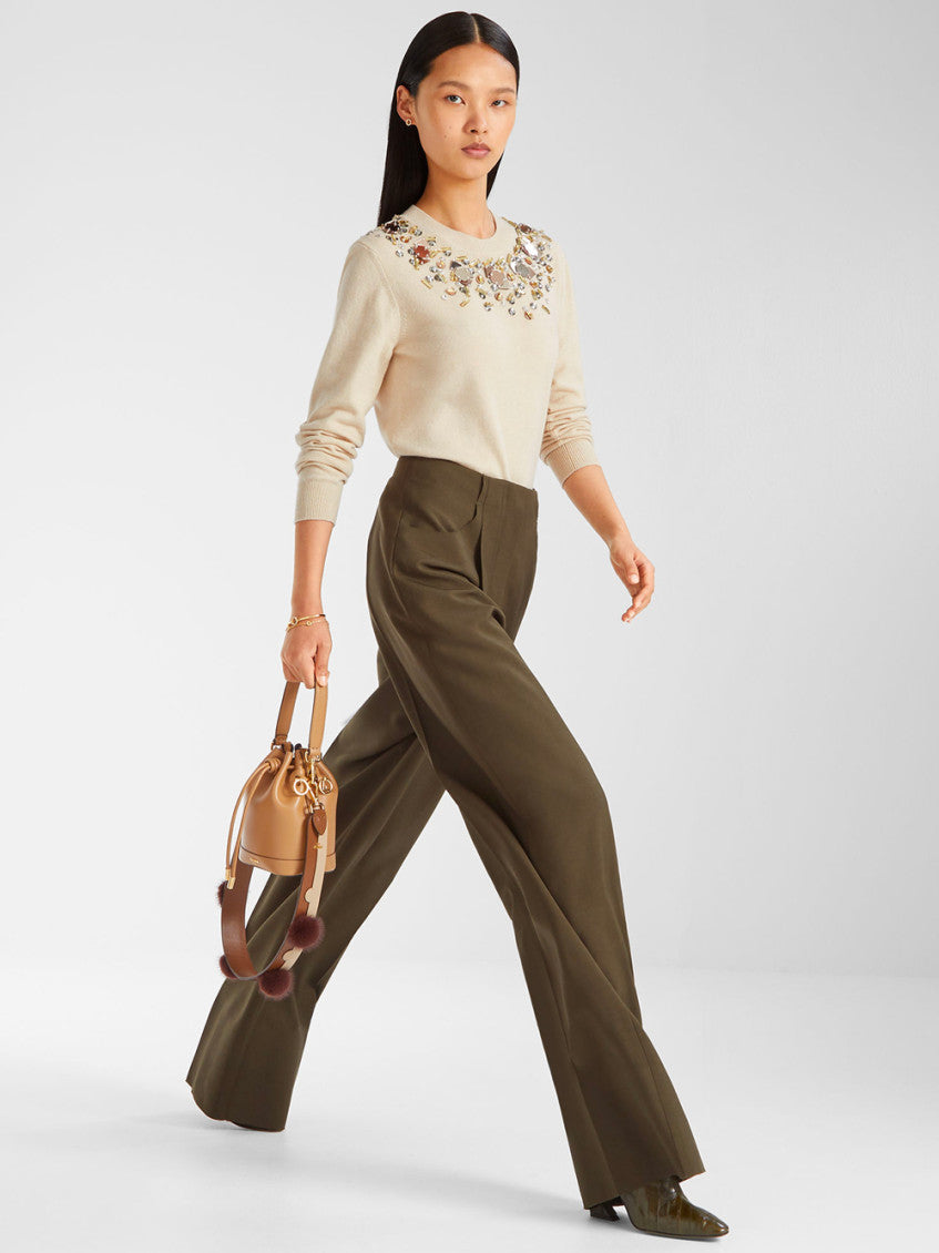 Beige Crewneck Rhinestone Sweater 3