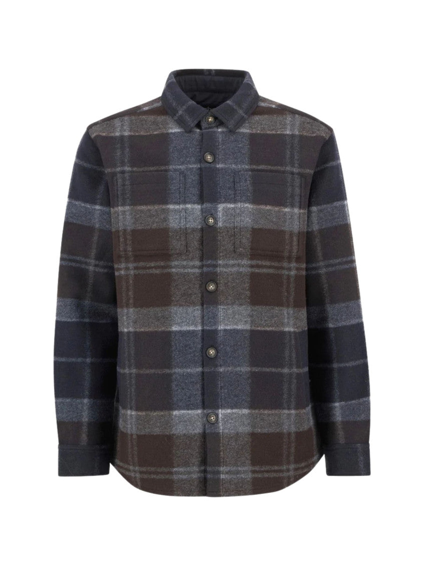 Brown Grey Check Fleece Overshirt 1