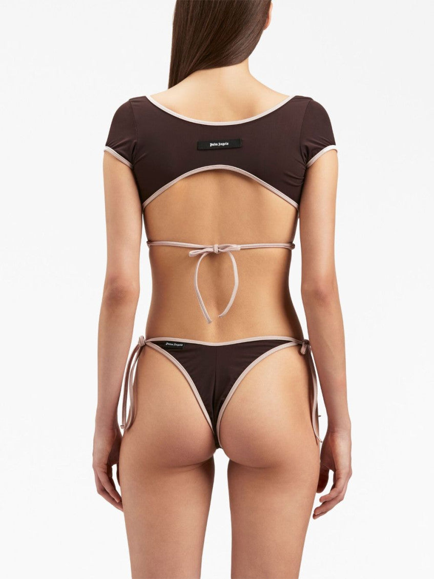 Brown Contrasting Border Bikini Top 2