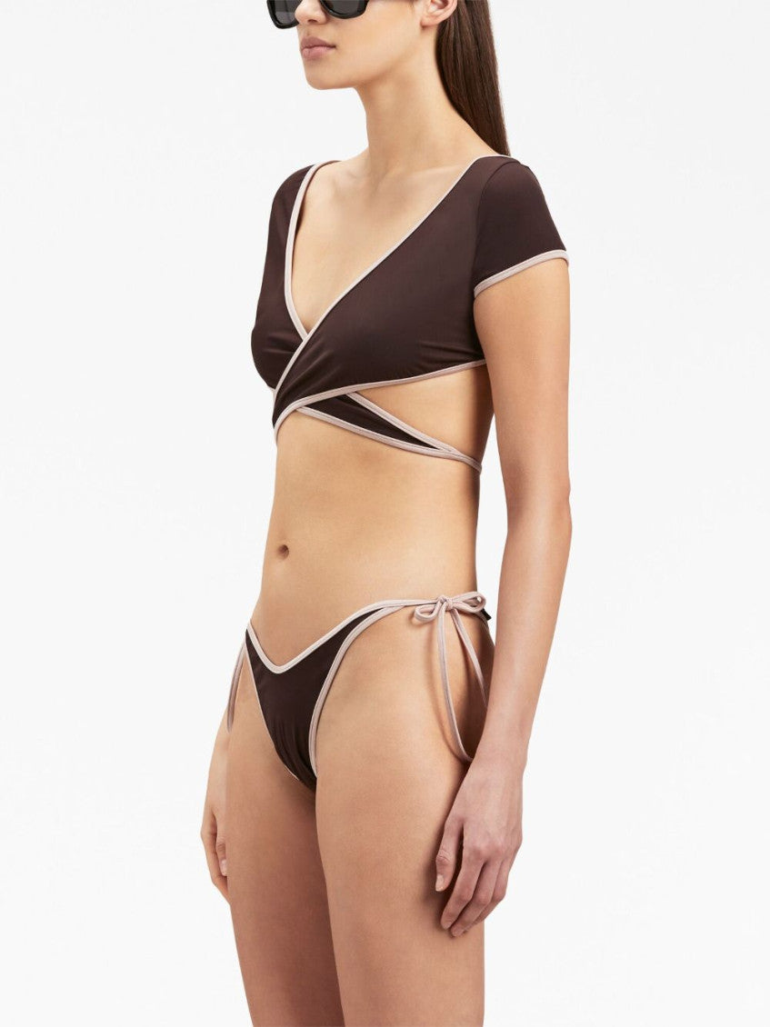 Brown Contrasting Border Bikini Top 3
