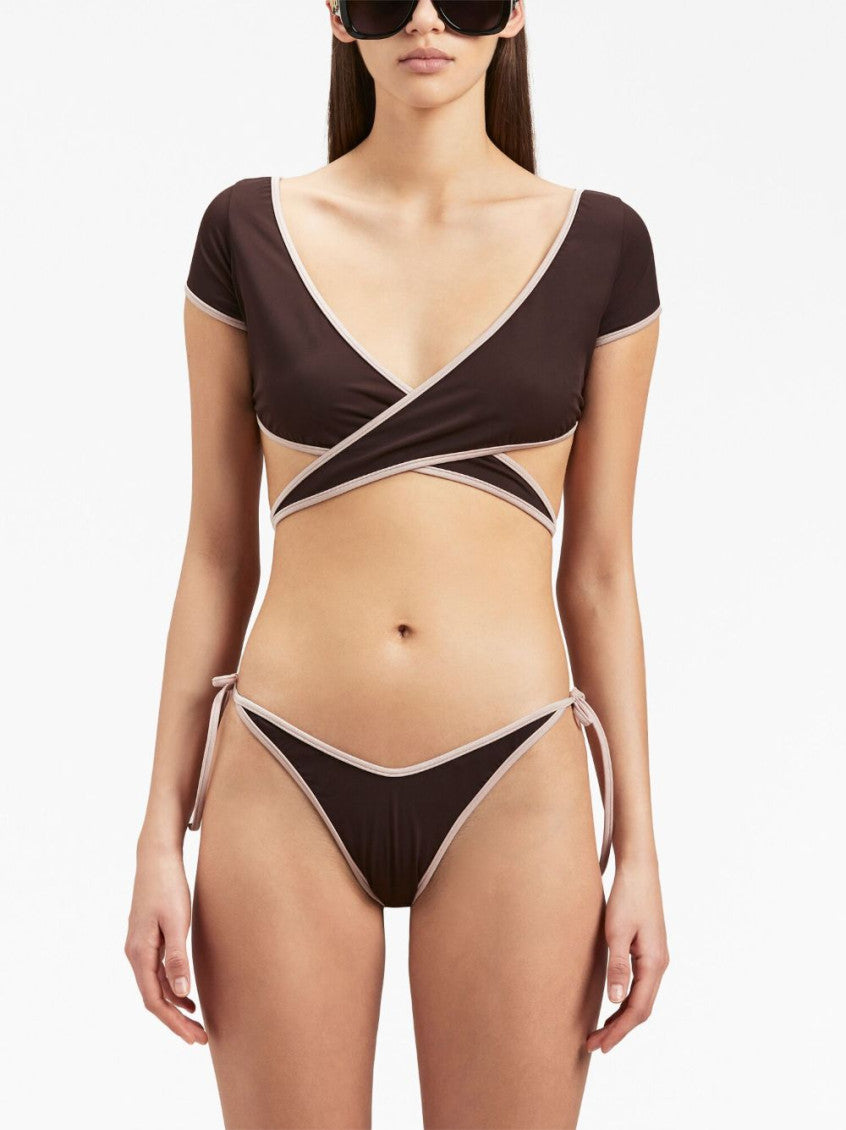 Brown Contrasting Border Bikini Top 4