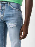 Blue Light Blue Distressed Straight-leg Jeans 1