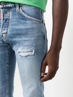 Blue Light Blue Distressed Straight-leg Jeans 1