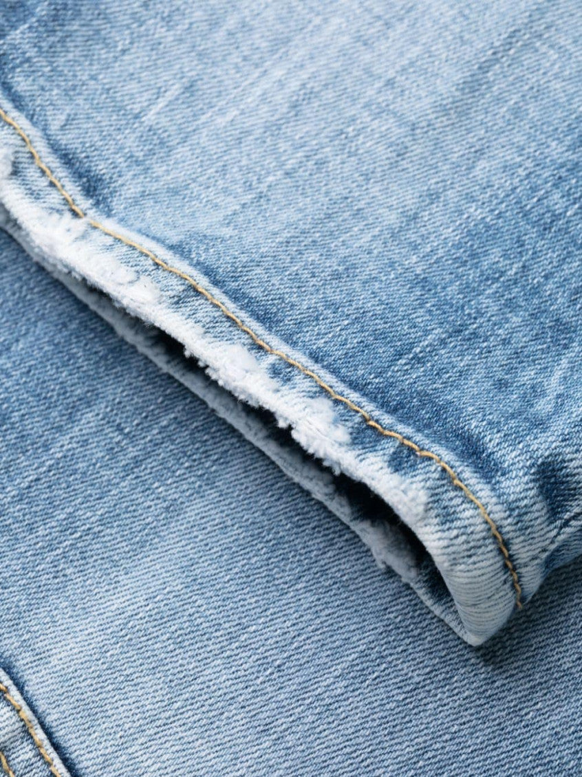 Blue Light Blue Distressed Straight-leg Jeans 2