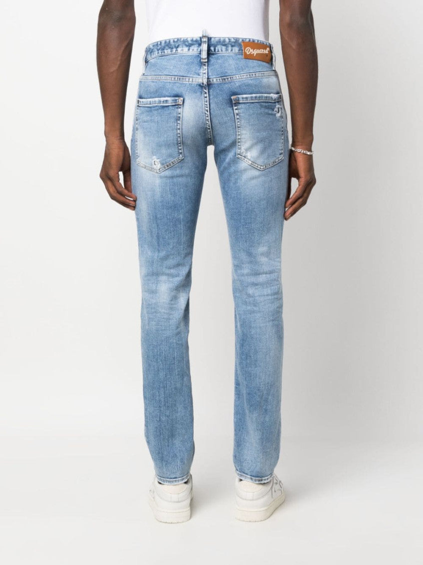 Blue Light Blue Distressed Straight-leg Jeans 3
