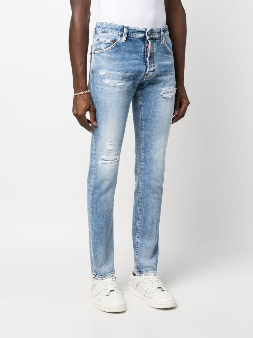 Blue Light Blue Distressed Straight-leg Jeans 4