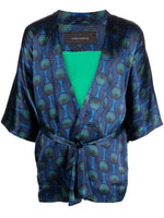 Blue Printed Silk Short Kimono 1