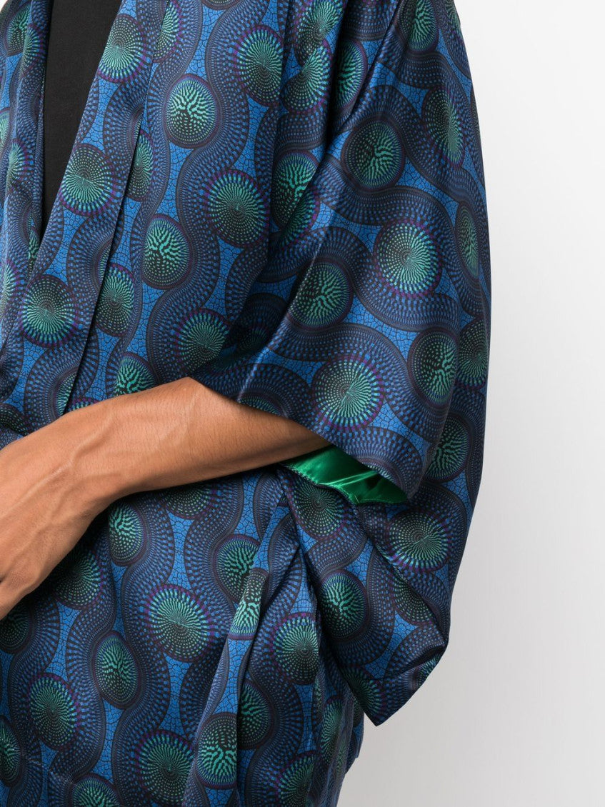 Blue Printed Silk Short Kimono 5