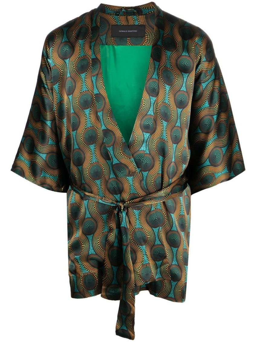 Orange Printed Silk Short Kimono 1