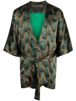 Orange Printed Silk Short Kimono 1