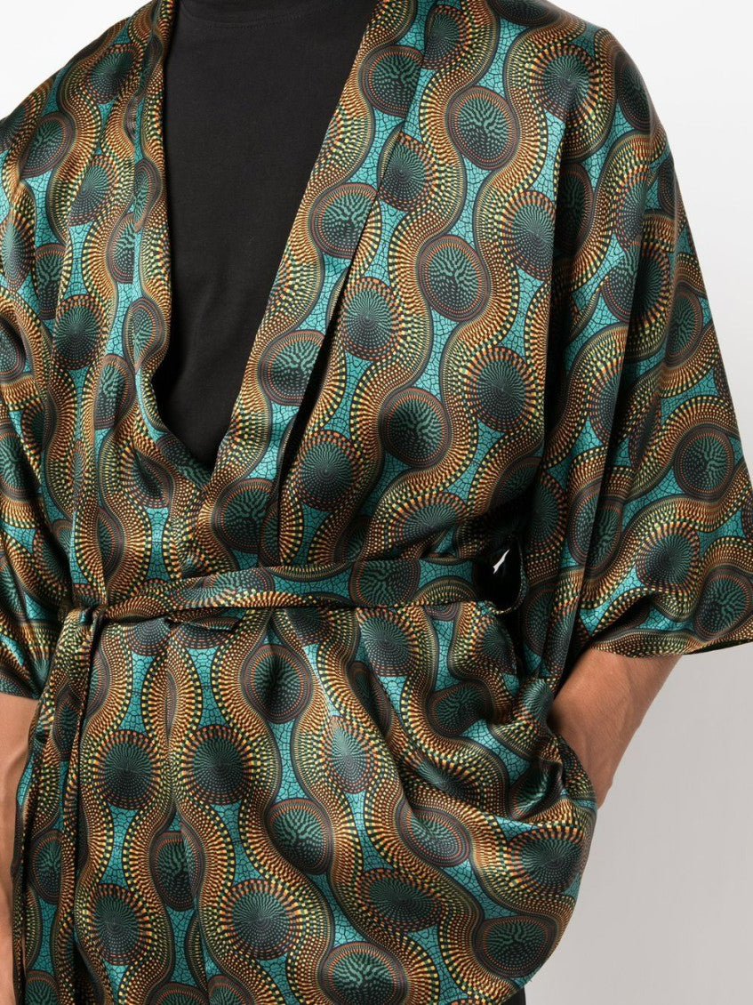Orange Printed Silk Short Kimono 2