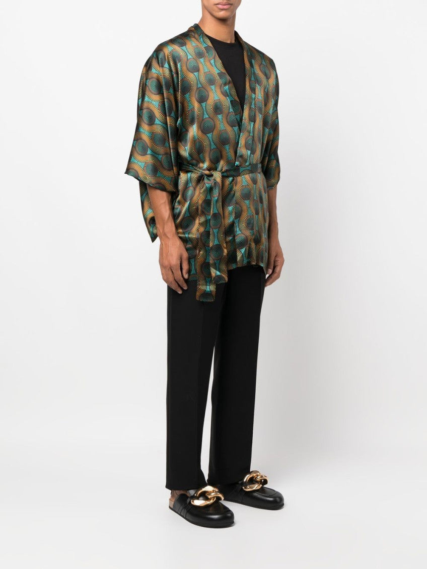 Orange Printed Silk Short Kimono 3