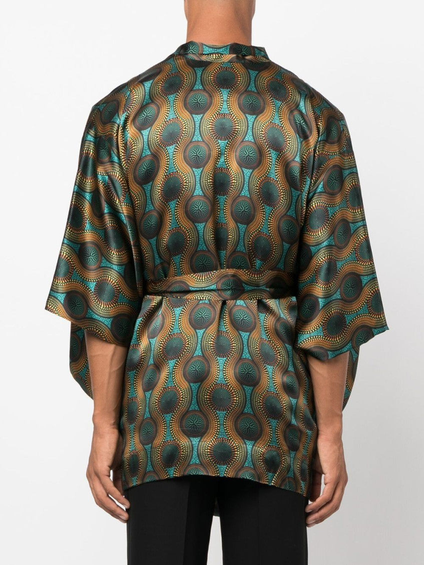 Orange Printed Silk Short Kimono 4