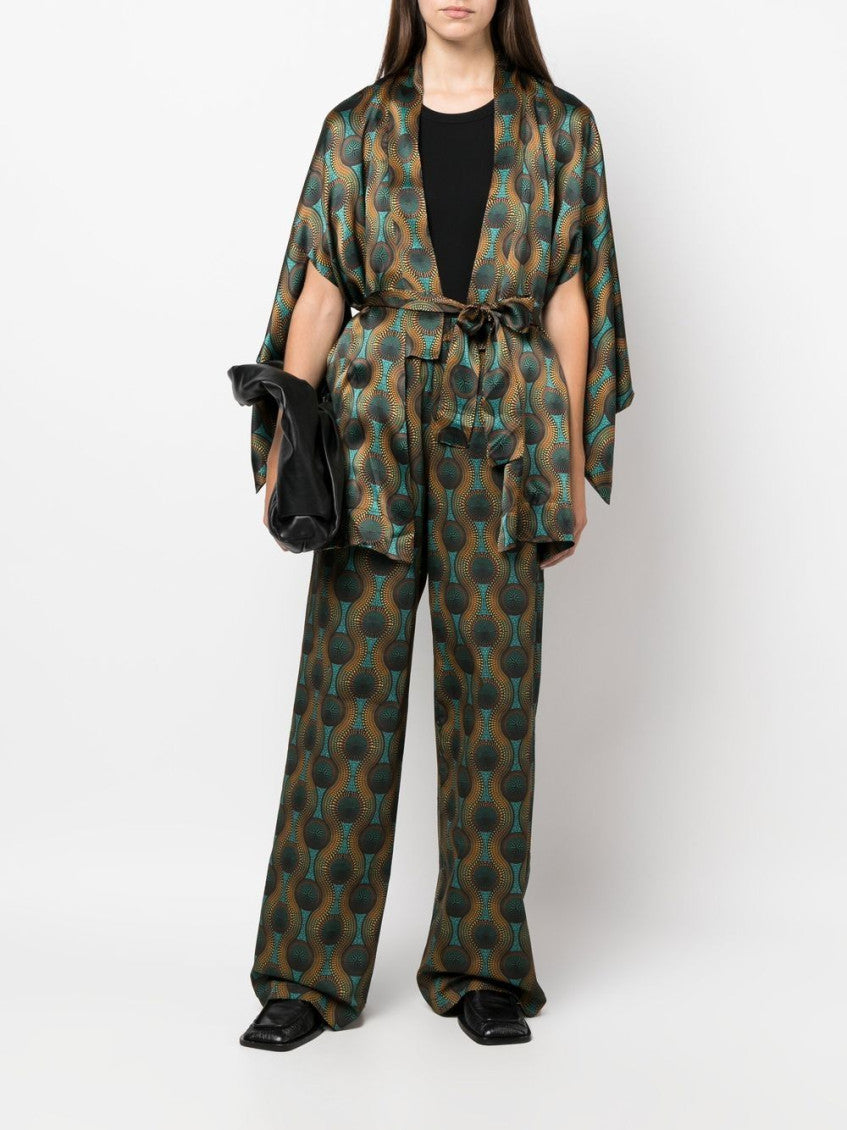 Orange Printed Silk Short Kimono 5