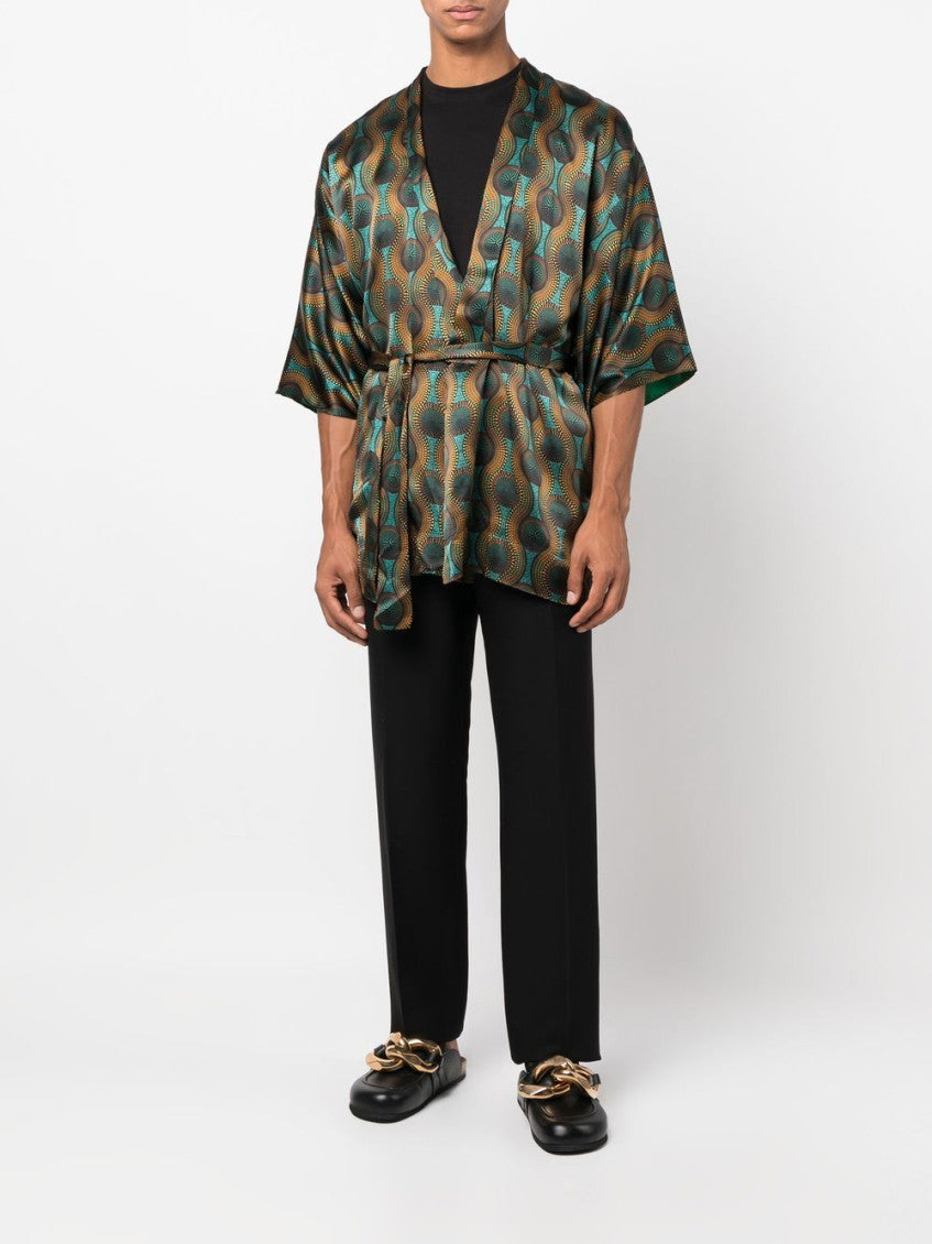 Orange Printed Silk Short Kimono 6