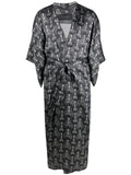 Grey Printed Silk Long Kimono 1