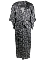 Grey Printed Silk Long Kimono 1