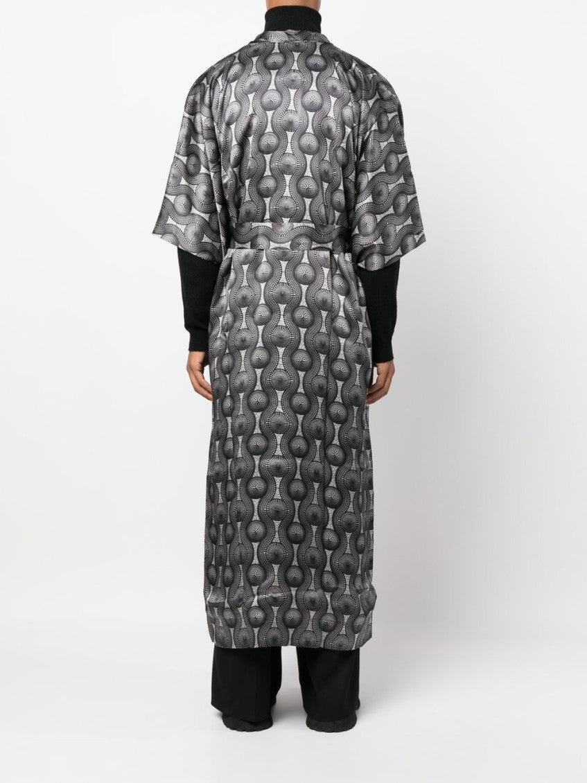 Grey Printed Silk Long Kimono 2