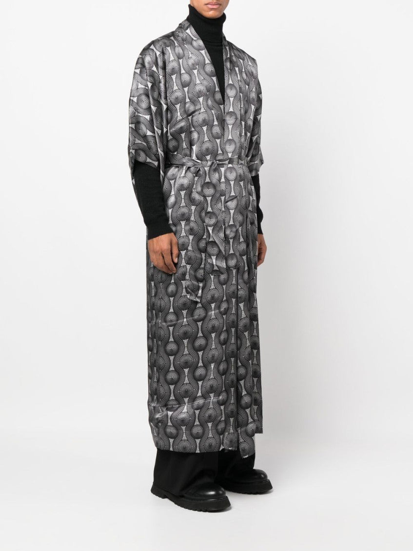 Grey Printed Silk Long Kimono 3
