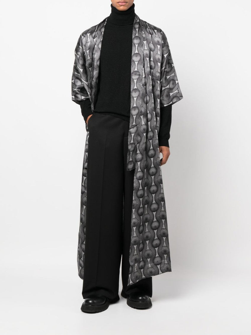 Grey Printed Silk Long Kimono 4