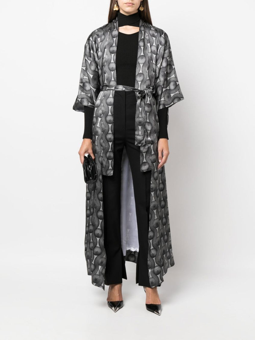 Grey Printed Silk Long Kimono 5