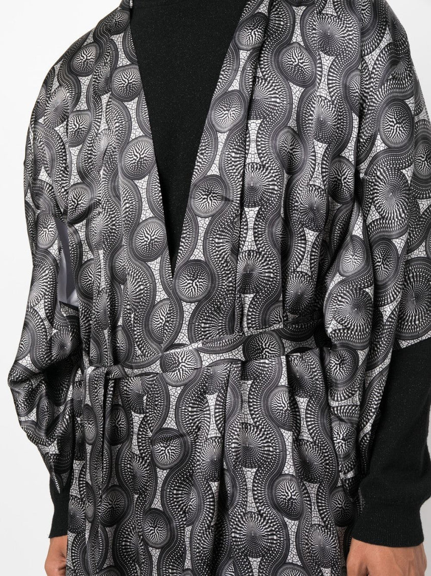 Grey Printed Silk Long Kimono 6