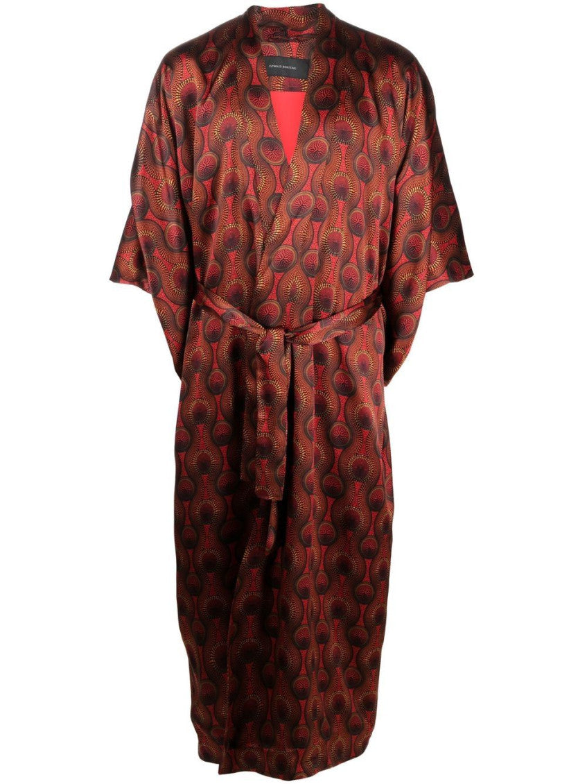 Red Printed Silk Long Kimono 1