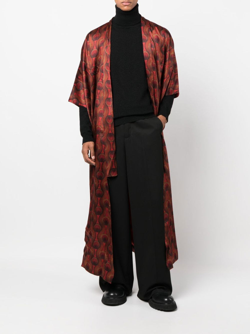Red Printed Silk Long Kimono 2