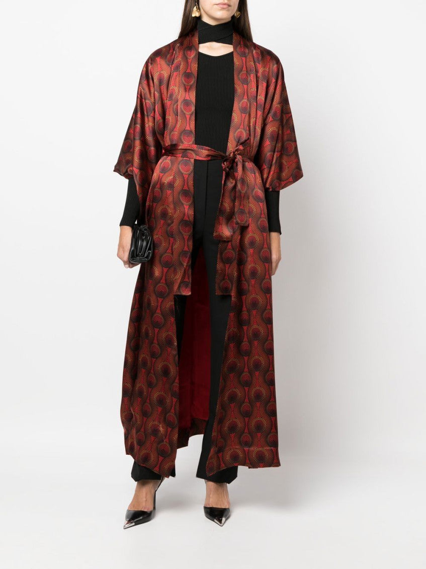 Red Printed Silk Long Kimono 3