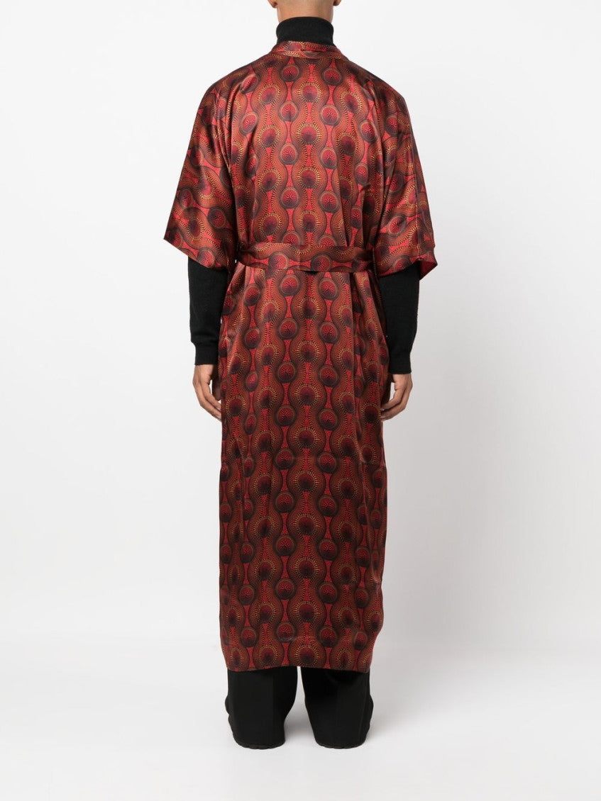 Red Printed Silk Long Kimono 5