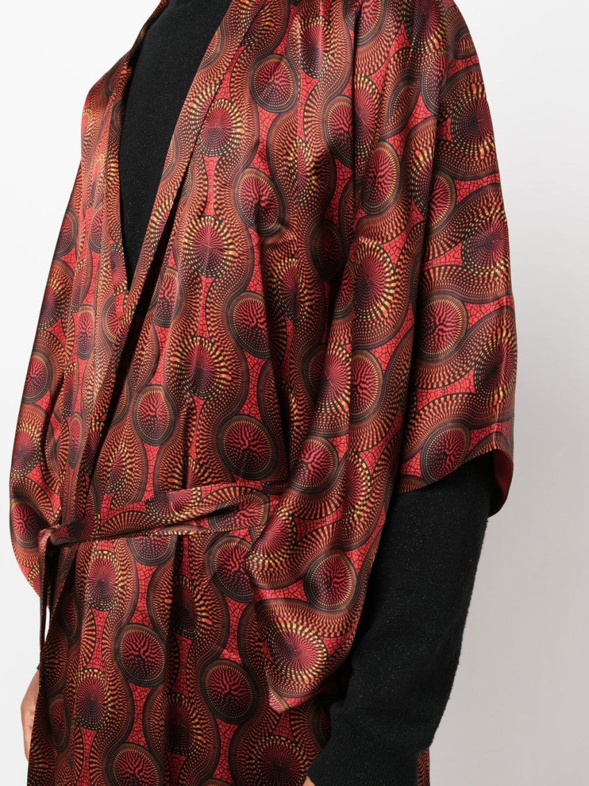 Red Printed Silk Long Kimono 6