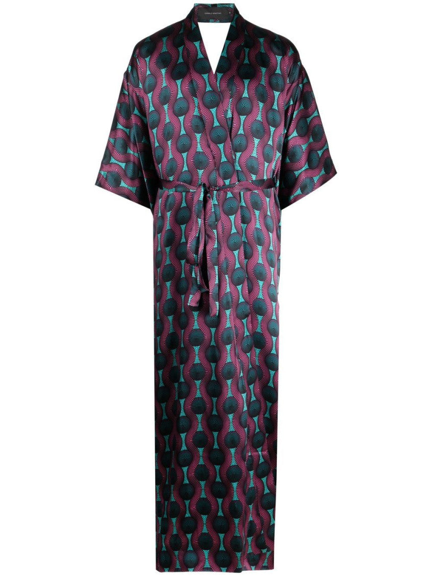 Multicolor Printed Silk Kimono Dress 1
