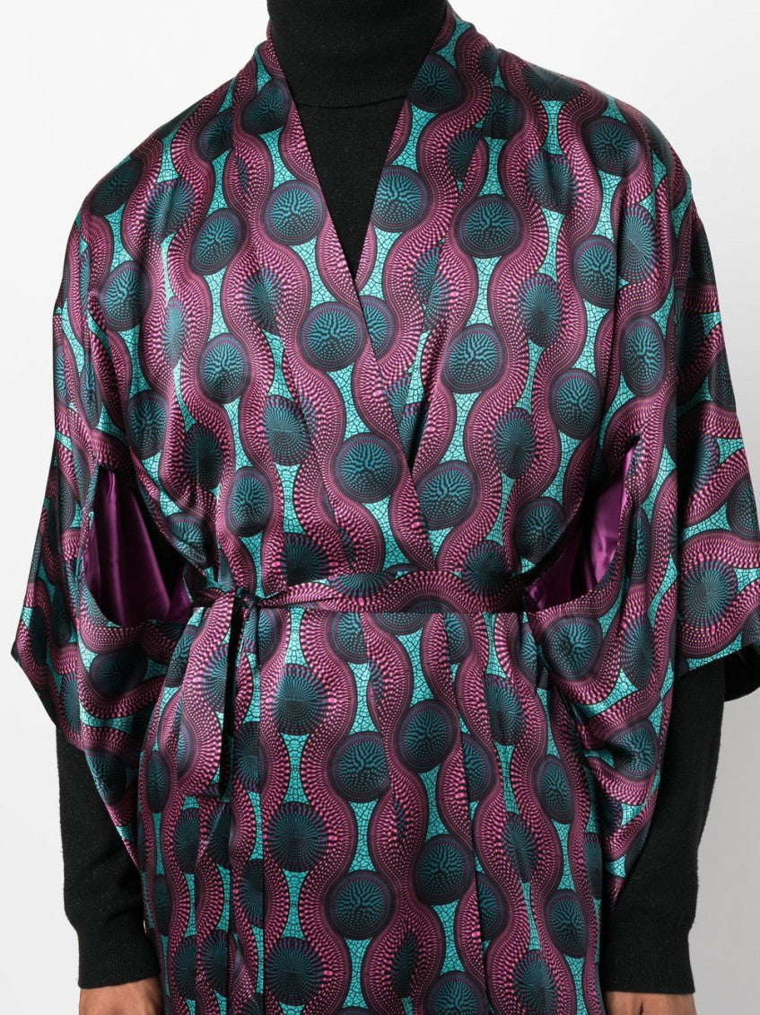 Multicolor Printed Silk Kimono Dress 4