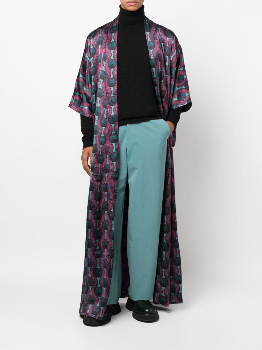Multicolor Printed Silk Kimono Dress 6