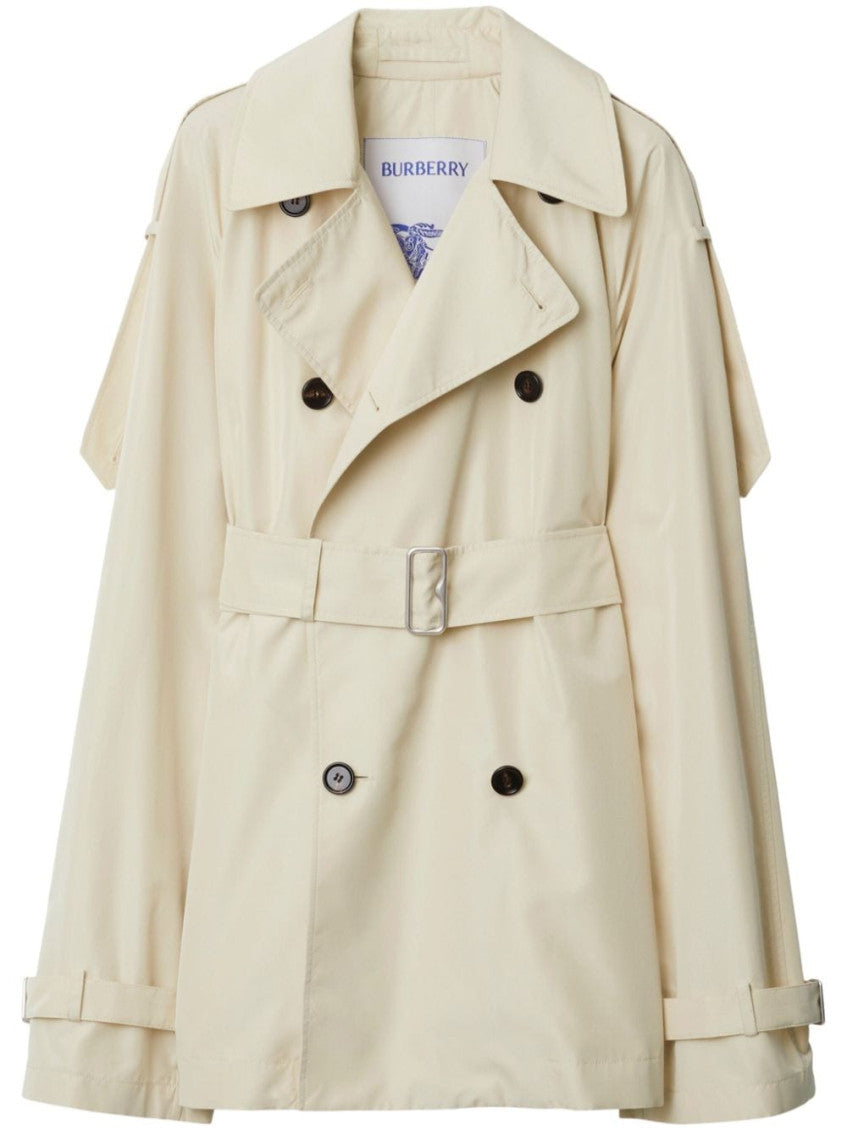 White Notched Lapel Double-breasted Trench Coat 1