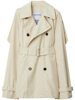 White Notched Lapel Double-breasted Trench Coat 1