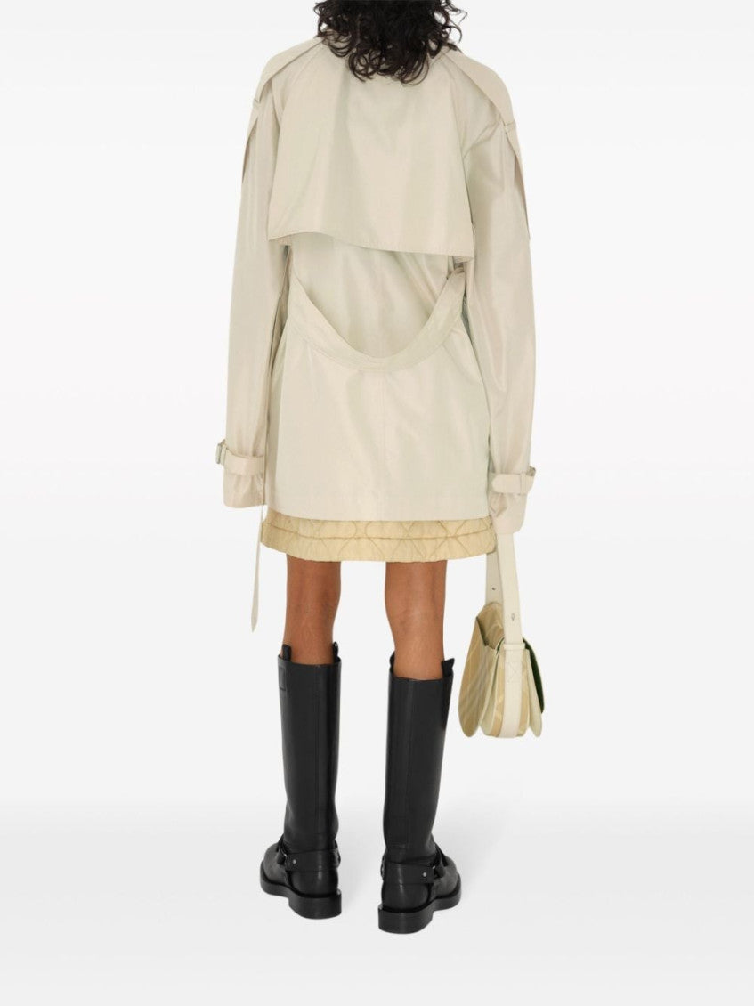 White Notched Lapel Double-breasted Trench Coat 3
